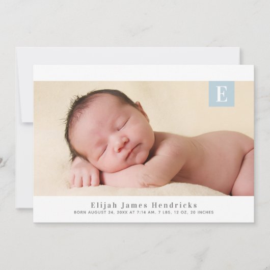 Traditionele monogram foto geboorteaankondiging kaart (Voorkant)