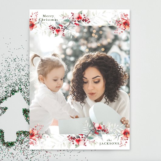 Traditionele monogram krans foto Kerstmis Feestdagenkaart