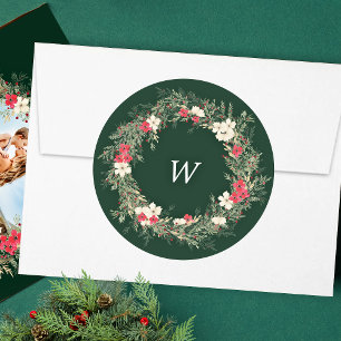 traditionele monogram krans watercolor envelop ronde sticker