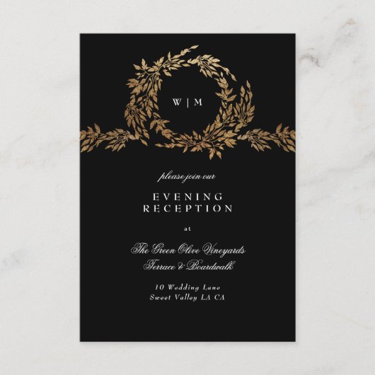 Traditionele Monogram Zwart Crest Klassieke Bruilo Informatiekaartje (Voorkant)