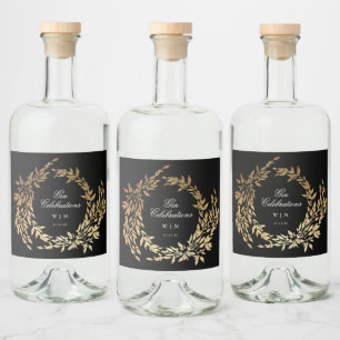 Traditionele Monogram Zwart Crest Klassieke Bruilo Likeurfles Etiket
