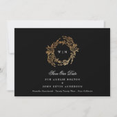 Traditionele Monogram Zwart Crest Klassieke Bruilo Save The Date (Voorkant)