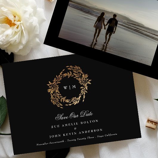 Traditionele Monogram Zwart Crest Klassieke Bruilo Save The Date