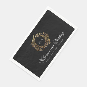 Traditionele Monogram Zwart Crest Klassieke Bruilo Servet