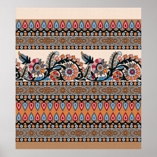 Traditionele Mughal Border Designart, naadloos, na Poster