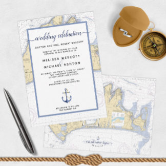 Traditionele Nautische Martha's Vineyard Bruiloft Kaart