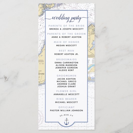 Traditionele Nautische Martha's Vineyard Bruiloft Programma (Achterkant)