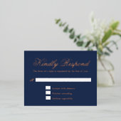 Traditionele Navy Blue Wedding Folie RSVP Card Folie Uitnodiging Briefkaart (Staand Voorkant)