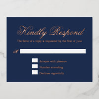 Traditionele Navy Blue Wedding Folie RSVP Card