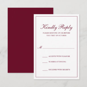 Traditionele officiële bruidsbruiloft RSVP kaartje