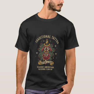 Traditionele Old School Tatoeagekunst Rose Dagger T-shirt