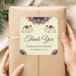 Traditionele olifanten Indiase bruiloft gunst Stic Vierkante Sticker