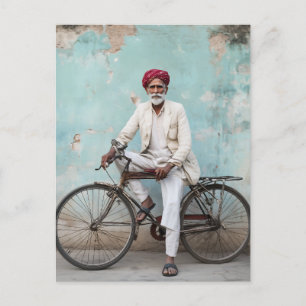 Traditionele oude Indiase Man fiets Briefkaart