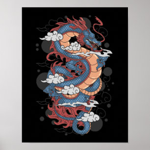 Traditionele oude Japanse dragon Tattoo Art Pos Poster