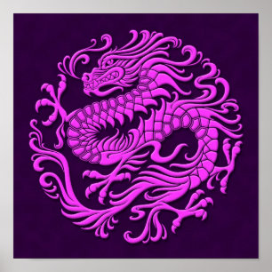 Traditionele Paarse Chinese drakencirkel Poster
