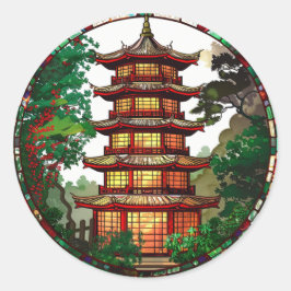 Traditionele Pagoda Glas in lood Sticker