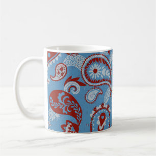 Traditionele Paisley Linocut rood wit blauw Koffiemok