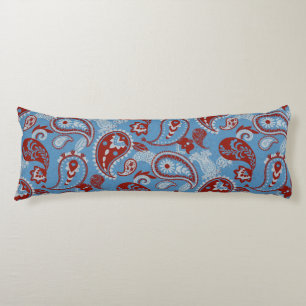 Traditionele Paisley Linocut rood wit blauw Lichaamskussen