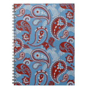 Traditionele Paisley Linocut rood wit blauw Notitieboek