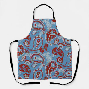 Traditionele Paisley Linocut rood wit blauw Schort