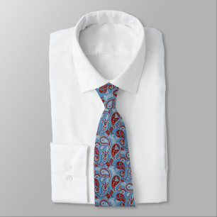 Traditionele Paisley Linocut rood wit blauw Stropdas