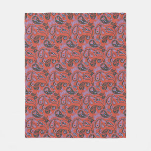 Traditionele Paisley Linocut Vivid Oranje Paarse Fleece Deken