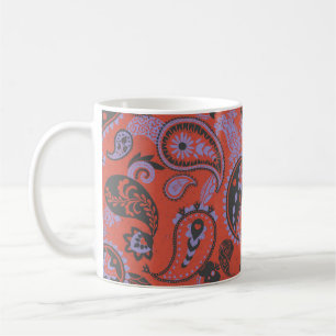 Traditionele Paisley Linocut Vivid Oranje Paarse Koffiemok