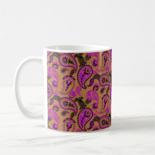 Traditionele Paisley Linocut Vivid Roze Mosterd Koffiemok