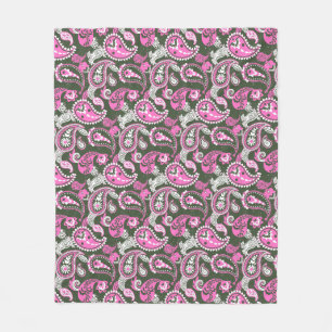 Traditionele Paisley Linocut Warm Pink Deep Green Fleece Deken