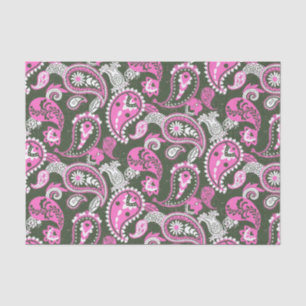 Traditionele Paisley Linocut Warm Pink Deep Green Tissuepapier