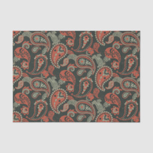 Traditionele Paisley Linocut Warm Sinaasappel Mint Tissuepapier