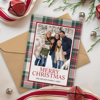 Traditionele Plaid Kerst Fotokaart Kaart