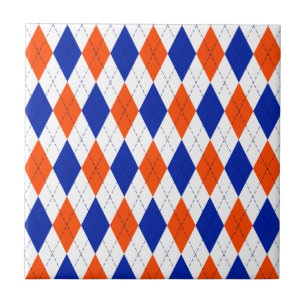 Traditionele Preppy Argyle in Oranje en blauw Tegeltje