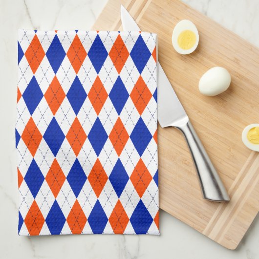 Traditionele Preppy Argyle in Oranje en blauw Theedoek (Quarter Fold)