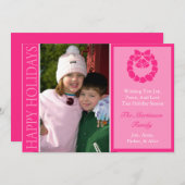 Traditionele Prettige feestdagen kaart (hot-roze) (Voorkant / Achterkant)