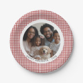 Traditionele Red Gingham vakantiefoto Papieren Bordje (Voorkant)