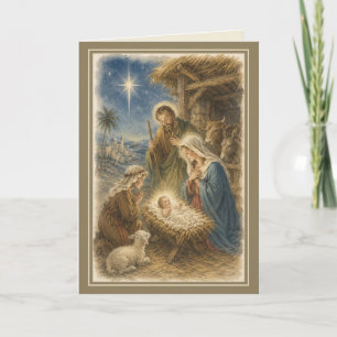 Traditionele Religieuze Heilige Familie Kerstmis Feestdagen Kaart