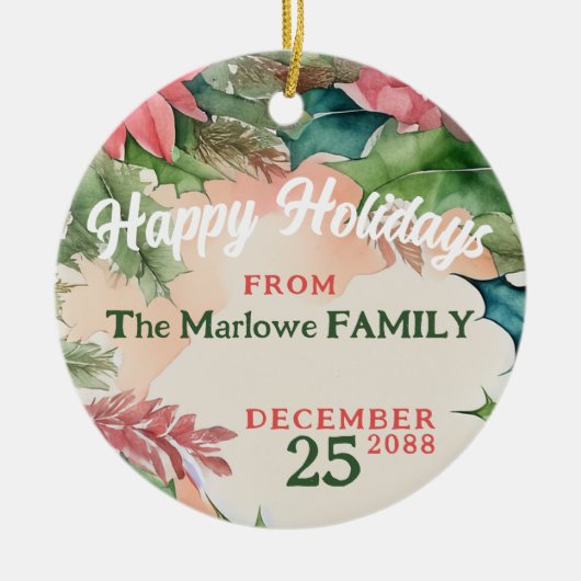 Traditionele rode en groene kerstfoto keramisch ornament (Voorkant)