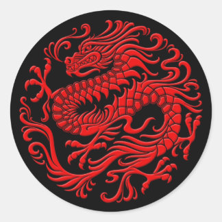 Traditionele Rode en Zwarte Chinese Drakencirkel Ronde Sticker