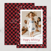 Traditionele rode geruite foto kerstkaart (Voorkant / Achterkant)