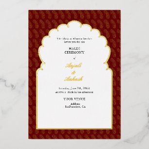 Traditionele Rode & Gouden Mehendi Ceremonie India Folie Uitnodiging