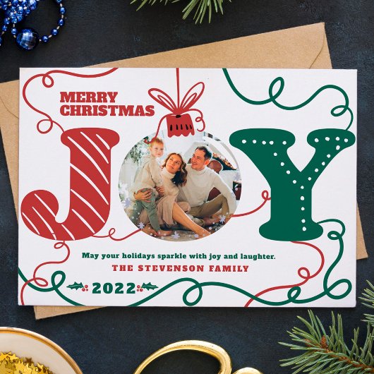 Traditionele rode groene Joy foto Kerstmis Feestdagenkaart