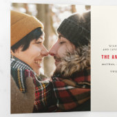 Traditionele rode  kerstfoto drieluik wenskaart (Binnenzijde eerst)