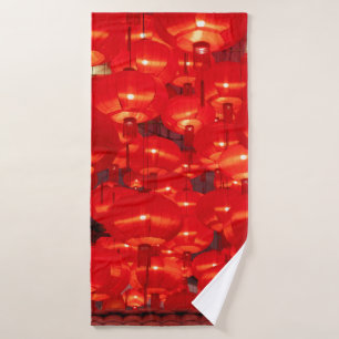 Traditionele rode lantaarns versierd voor Chinees Badhanddoek