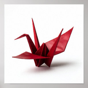 Traditionele Rode Origami Kraan op Wit Poster