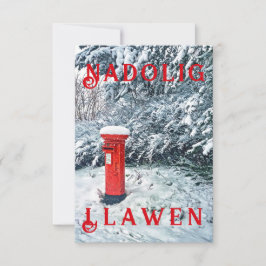 Traditionele rode postbus en sneeuw op bomen