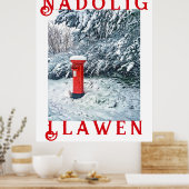 Traditionele rode postbus en sneeuw op bomen poster (Keuken)