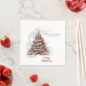 Traditionele rode witte Waterverf kerstboom Servet (Insitu)