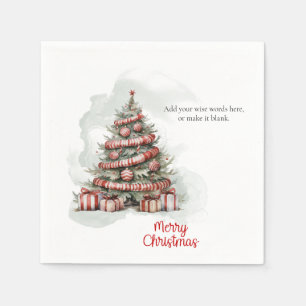 Traditionele rode witte Waterverf kerstboom Servet