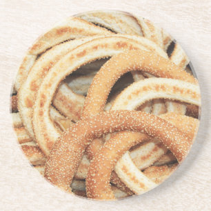 Traditionele ronde Brood in het Griekse Rand Onder Zandsteen Onderzetter